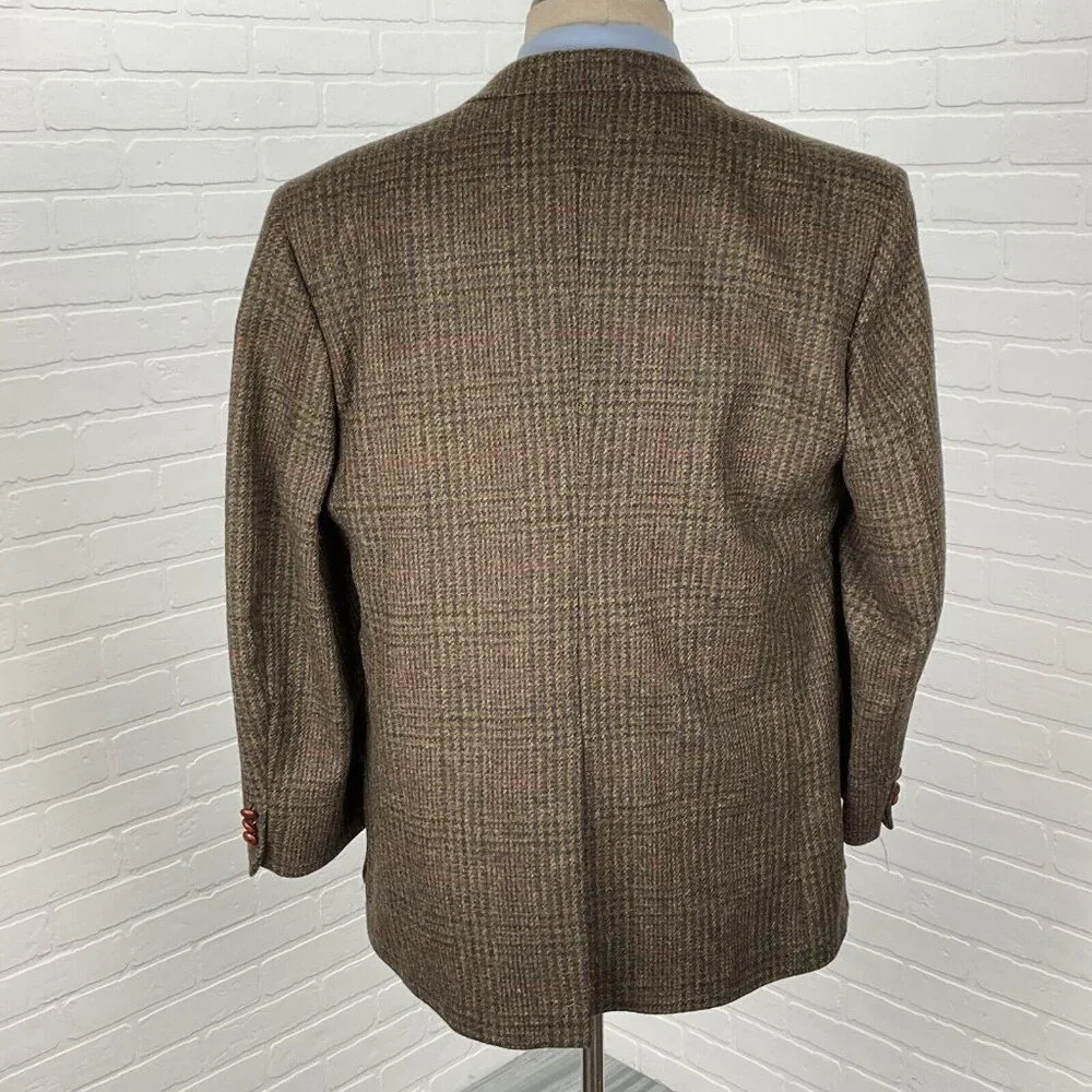 Unbranded Blazer Men 44 Brown Red‎ Plaid Tweed 1 Button Wool VTG Hungary